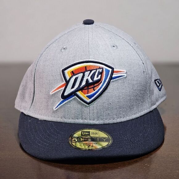 New Era Oklahoma City Thunder Hat Low Crown Hat Grey Blue Fitted 7 3/8 NBA Cap - Picture 2 of 8